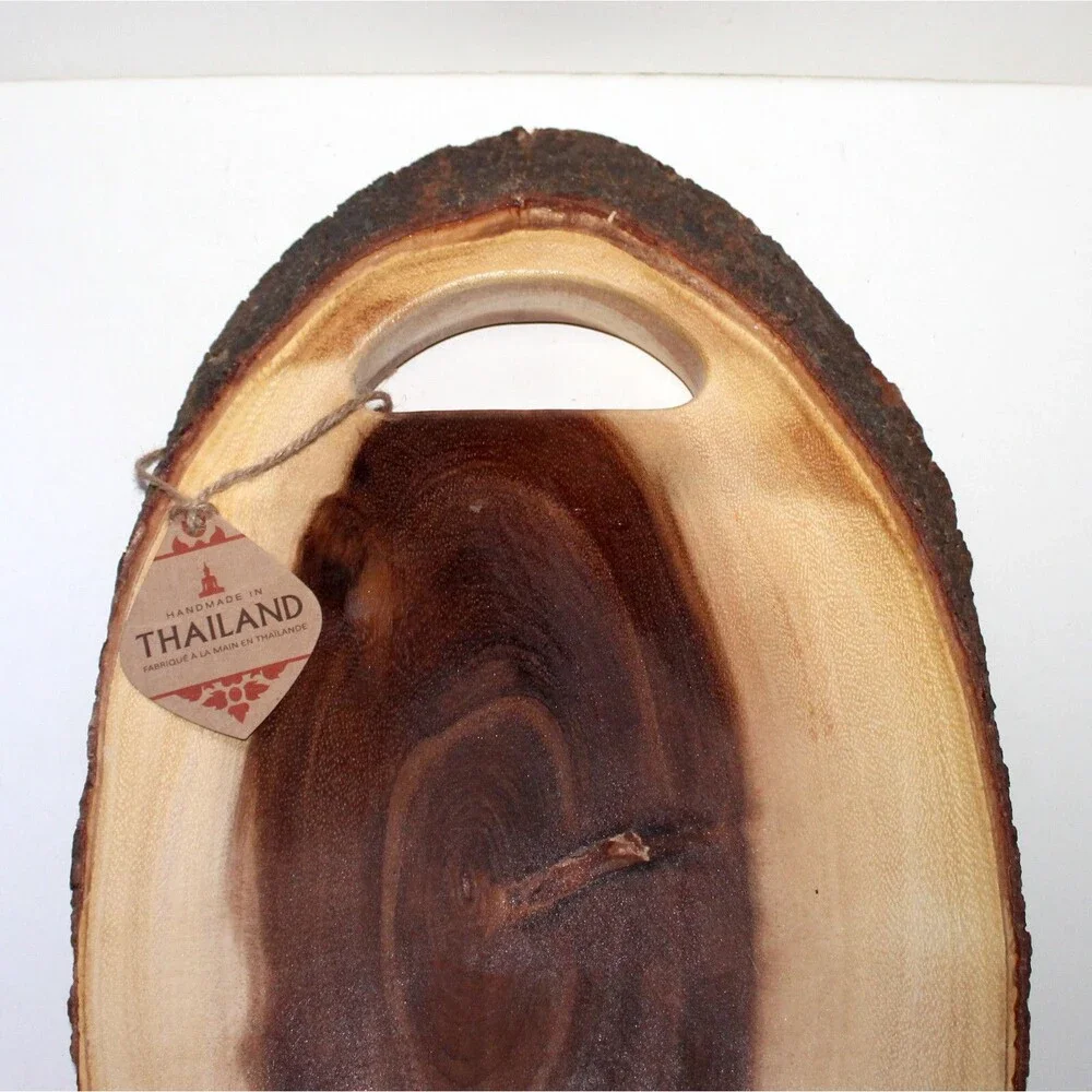 Large Cutting Serving Board Natural Wood Thailand rustic tree bark raw edge NEW